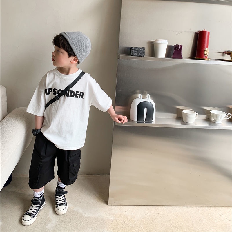Áo thun cotton tay ngắn dáng rộng phong cách Hàn Quốc thời trang mùa hè 2021 cho bé trai