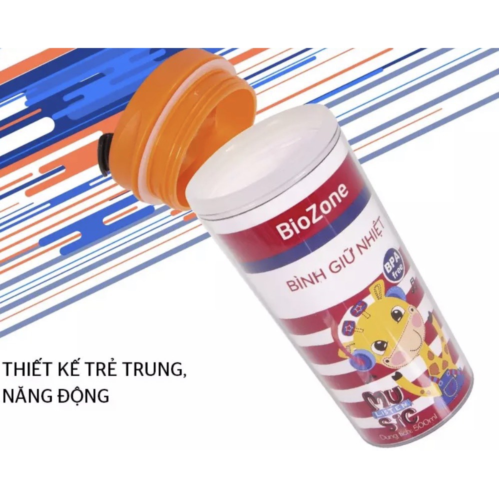 Ly cách nhiệt nhựa 500 ml Biozone SUNHOUSE nắp màu cam cao cấp