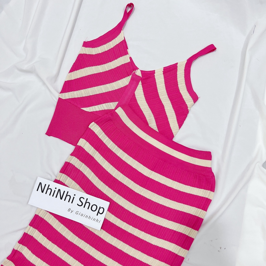 Set len hồng 2 dây mix chân váy dài đẹp dáng ôm body sexxy SE2320 - NhiNhi Shop