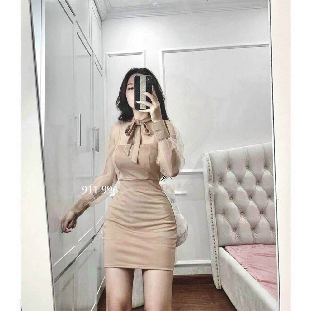 BONUCCI Đầm váy body nơ cổ  tôn dáng cho nàng thời trang nữ đi chơi dự tiệc