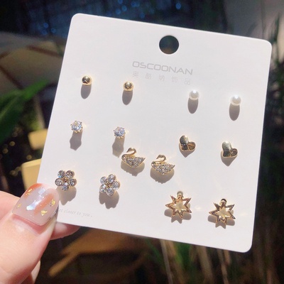 Bộ 6-7 đôi bông tai nữ mạ bạc 925 phong cách Hàn Quốc 2021