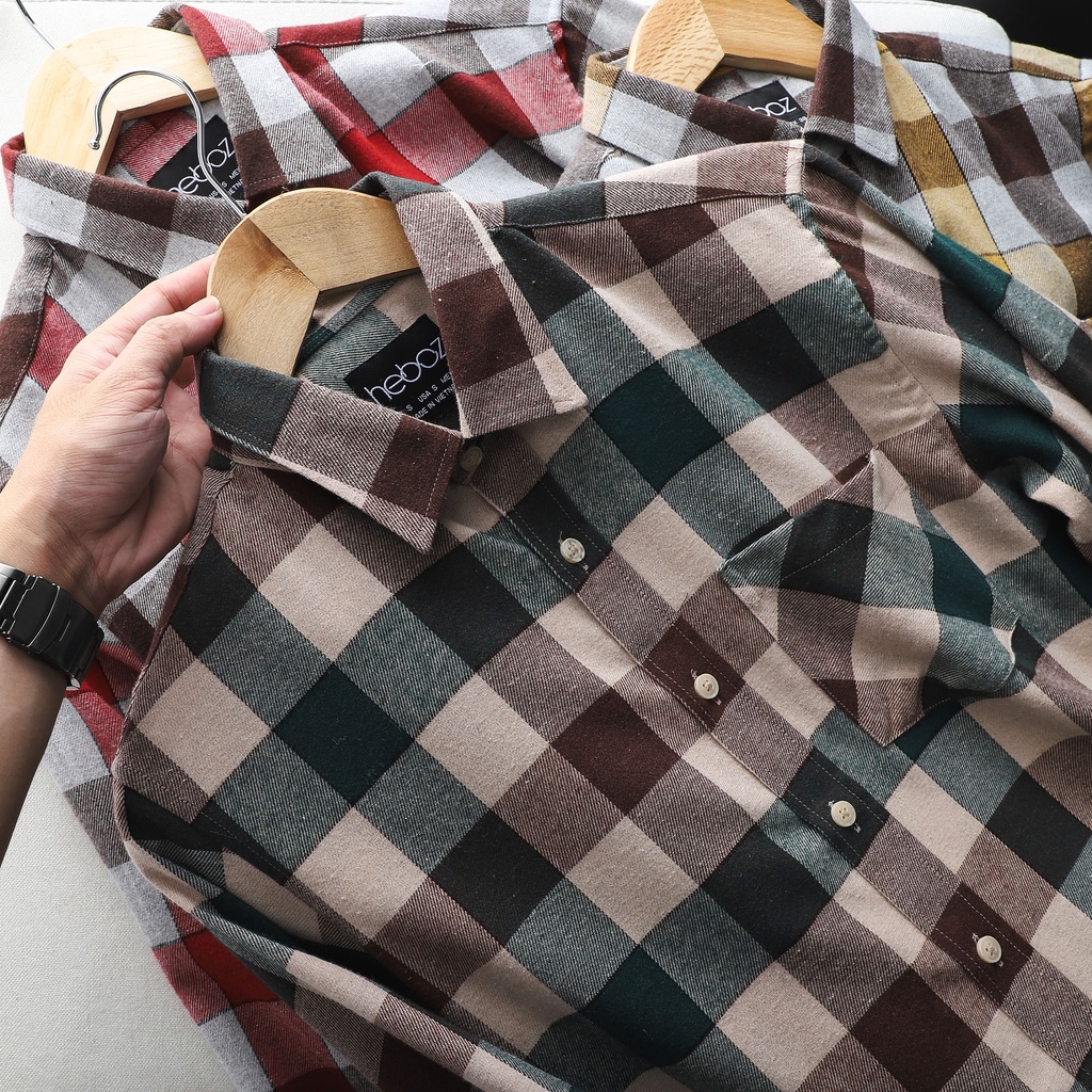 Áo sơ mi caro, flanel nam dài tay HEBOZ 1 túi 3 màu basic thời trang, chất dạ mỏng nhẹ và mềm, form slimfit - 00000826