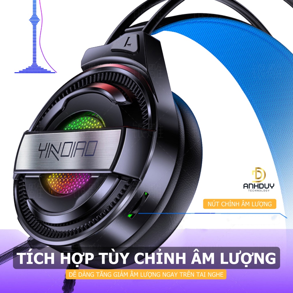 Tai nghe chụp tai gaming Esport Yindiao Q3 âm thanh stereo cực hay bass ấm chống ồn có tích hợp mic - Hàng chính hãng