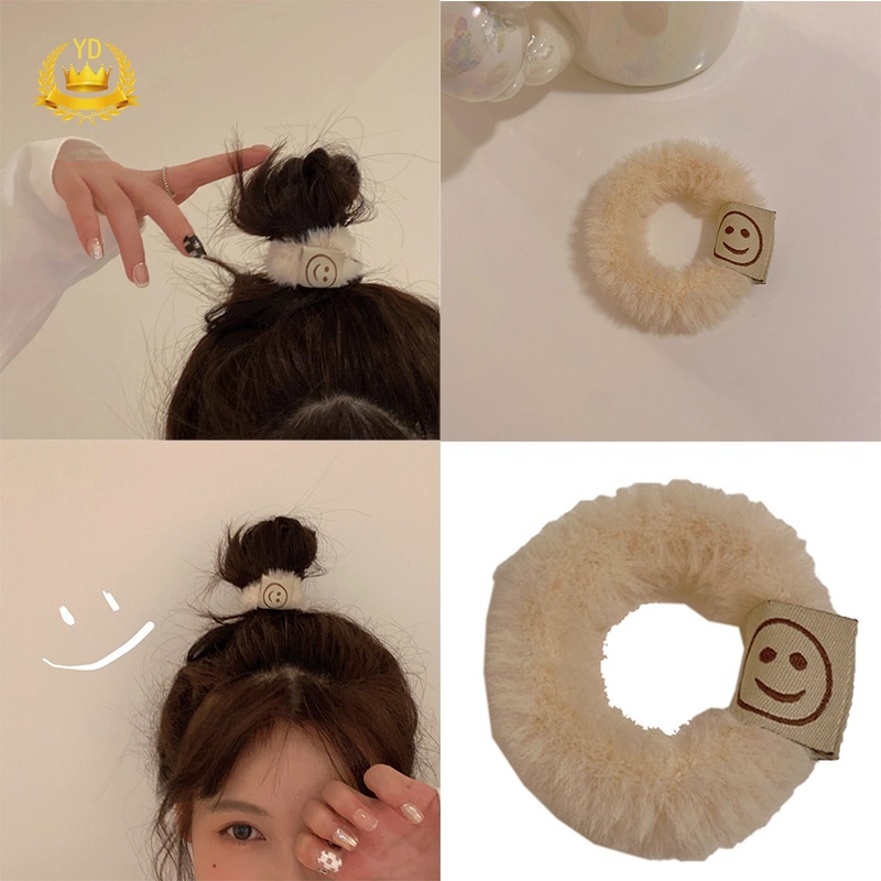 Dây Buộc Tóc Cao Su Co Giãn Hình Mặt Cười Nhồi Bông Xinh Xắn Cho Nữ