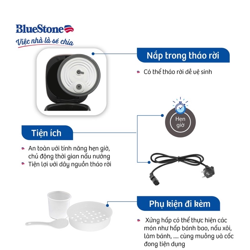 Nồi Cơm Điện Tử Bluestone RCB-5946, 1.5Lit-860W, Bảo Hành Chính Hãng 2 Năm