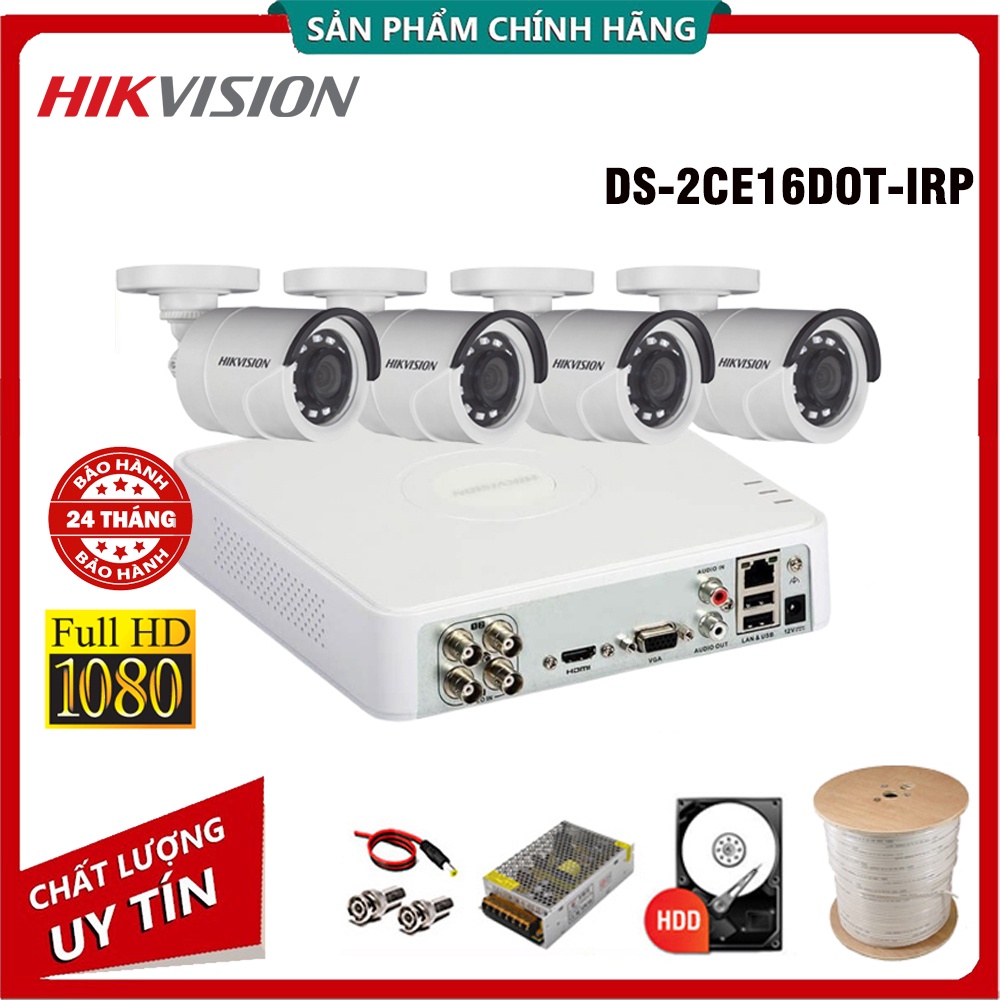 Trọn Bộ Camera giám sát Hikvision 2MP Fhd 1080P [1-4 Mắt] - KÈM Ổ CỨNG HDD - Hàng chính hãng (Đủ phụ kiện lắp đặt)