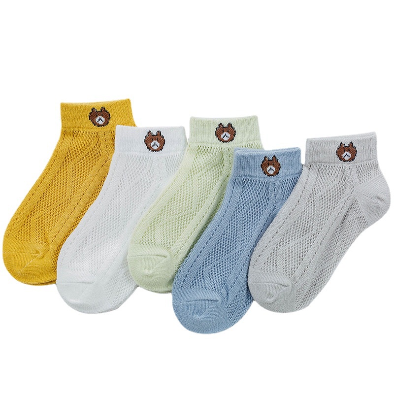 Tất Lưới Mùa Hè Cho Bé hình mặt gấu Cao Cấp, set 5 đôi 5 màu cho bé trai &amp; bé gái (1 - 12 tuổi)