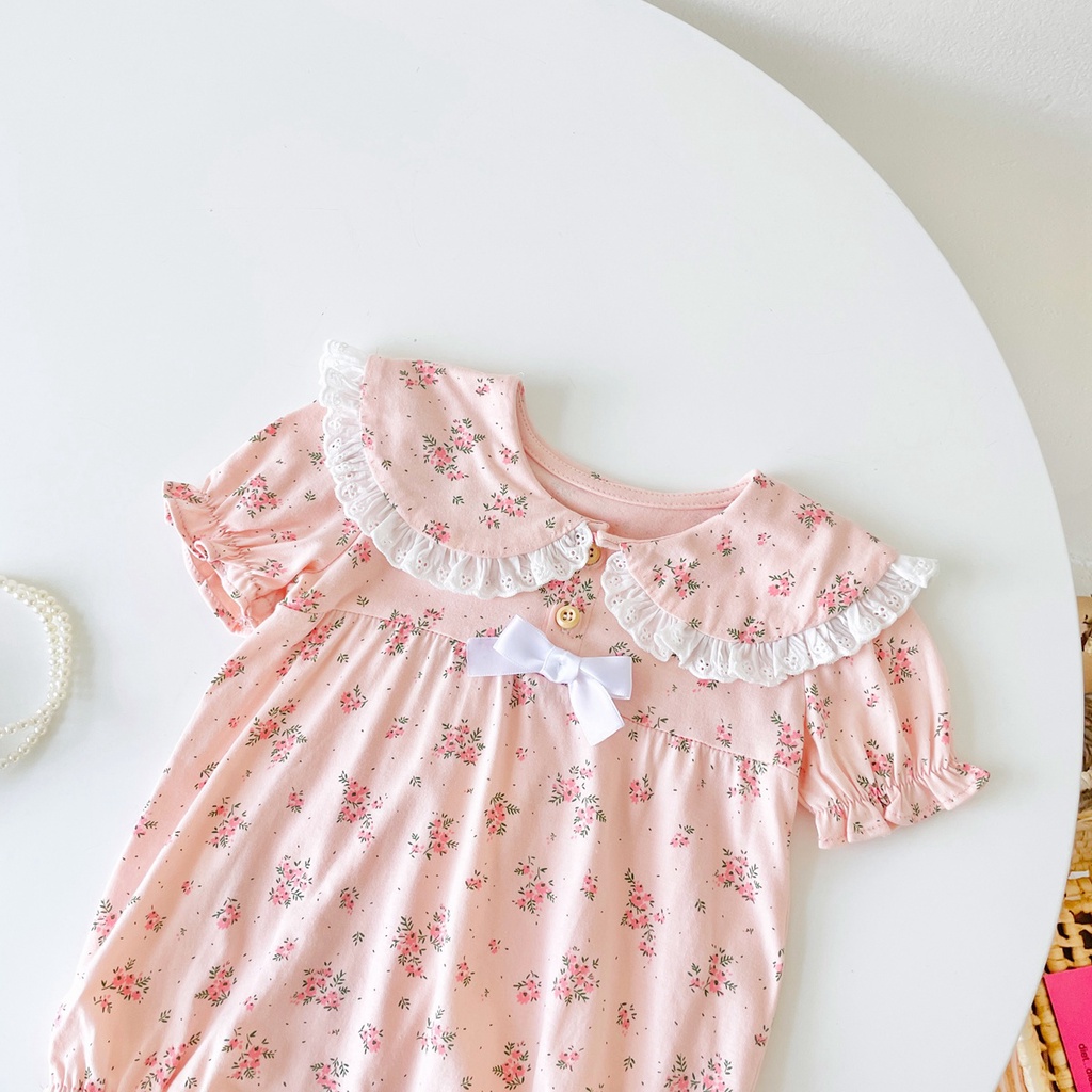 Sanlutoz Bộ Áo Liền Quần Ngắn Tay In Hoa Cho Bé Gái Sơ Sinh