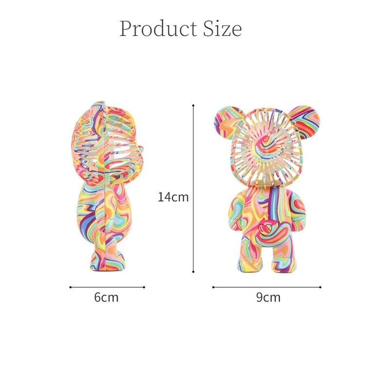Quạt cầm tay mini hình gấu màu graffiti cổng sạc USB