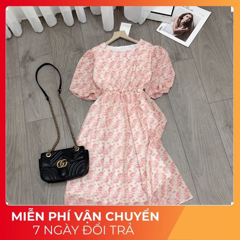 Váy Hoa Bèo Hoa Hồng Cực Sang Chảnh  - Chất Tơ Lụa Cao Cấp Siêu Mềm Đẹp Mát - Bên Trong Có 1 Lớp Lót Nhé