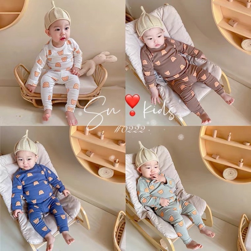 bộ gấu thun lạnh dài tay cho bé