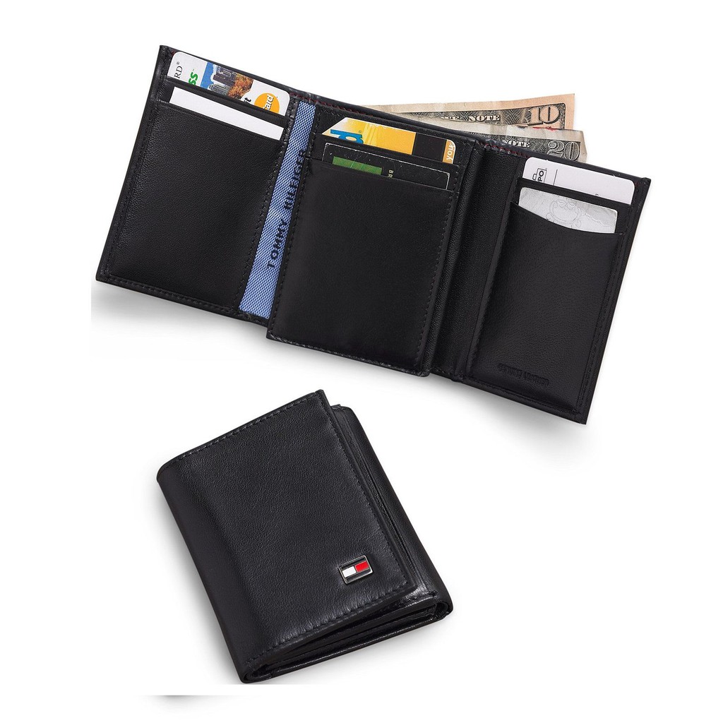 Ví nam Tommy Hilfiger Men's Leather Trifold Wallet - Màu đen 31TL11X018 - Chính hãng
