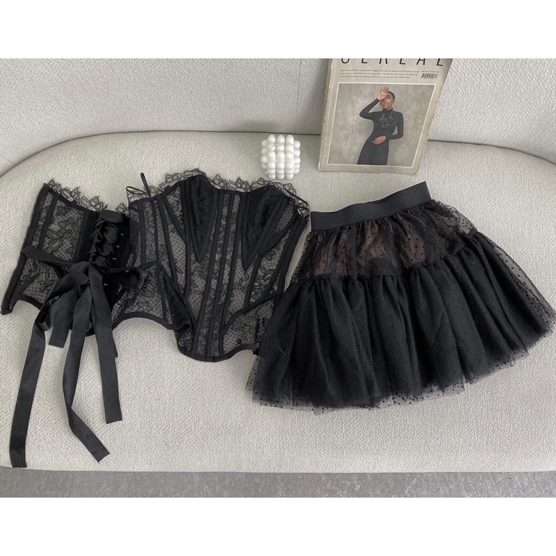 LV Áo Corset lưới, chân váy lưới (có bán rời)