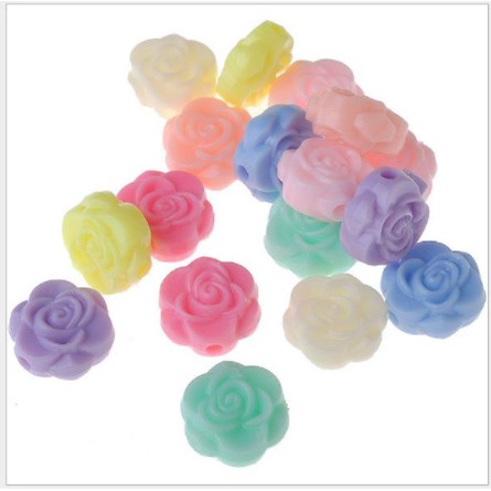 10-25-50 hạt nhựa hoa hồng 2 mặt 16mm có lỗ xỏ