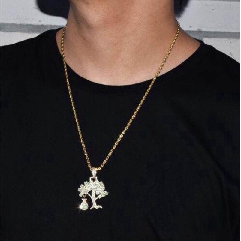 Chuỗi vòng cổ Mặt dây chuyền Cây tiền Accent Zircon Vàng Màu Hip Hop Phong cách cho Nam