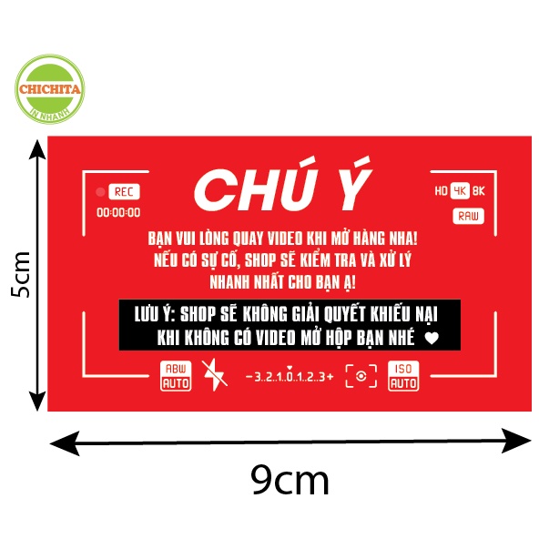 Tem Dán Chú Ý Quay Video Trước Khi Mở Hàng Có Keo Dính giá rẻ 9x5cm