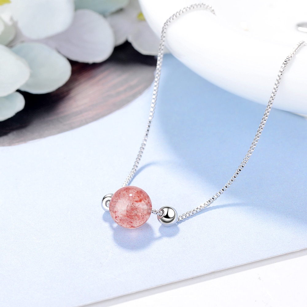 925 Silver Bracelet with Natural Pink Crystal Stone