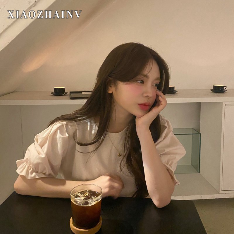 Xiaozhainv Áo tay ngắn dáng rộng phong cách Hàn trẻ trung