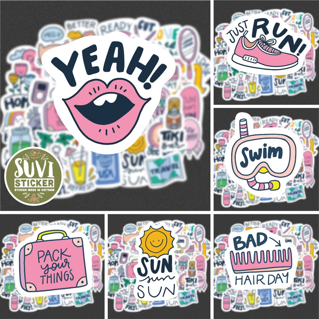 50 Sticker Cute Dễ Thương chống nước sticker dán laptop, điện thoại, đàn guitar, mũ bảo hiểm, vali. Girl02