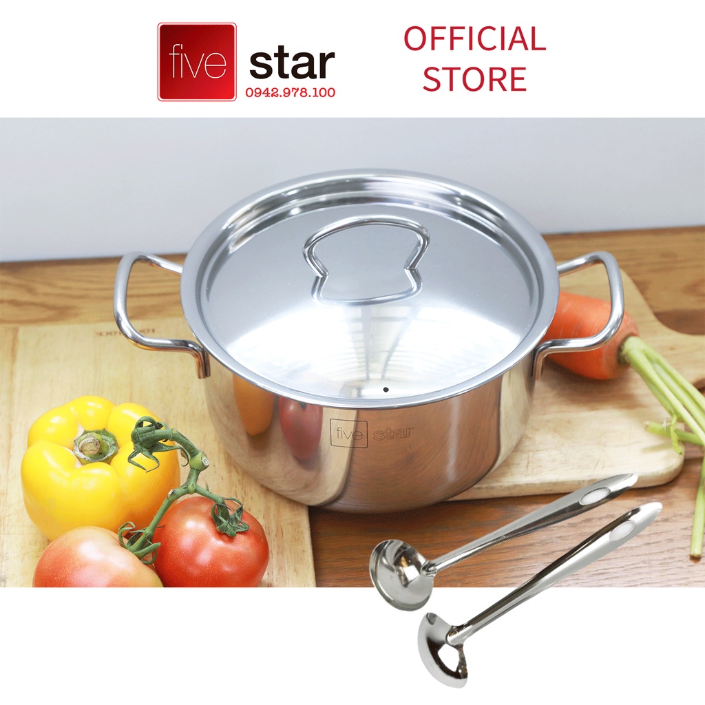 Nồi 3 đáy sandwich inox 430 FiveStar Standard bếp từ nắp inox tặng 2 muỗng canh ( 16cm / 18cm / 20cm / 24cm )