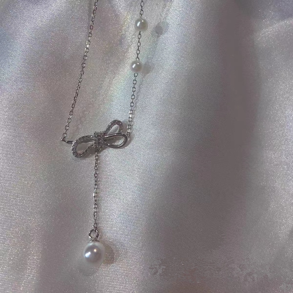 Dây Chuyền Mặt Nơ Đính Đá Zircon Thời Trang Hàn Quốc