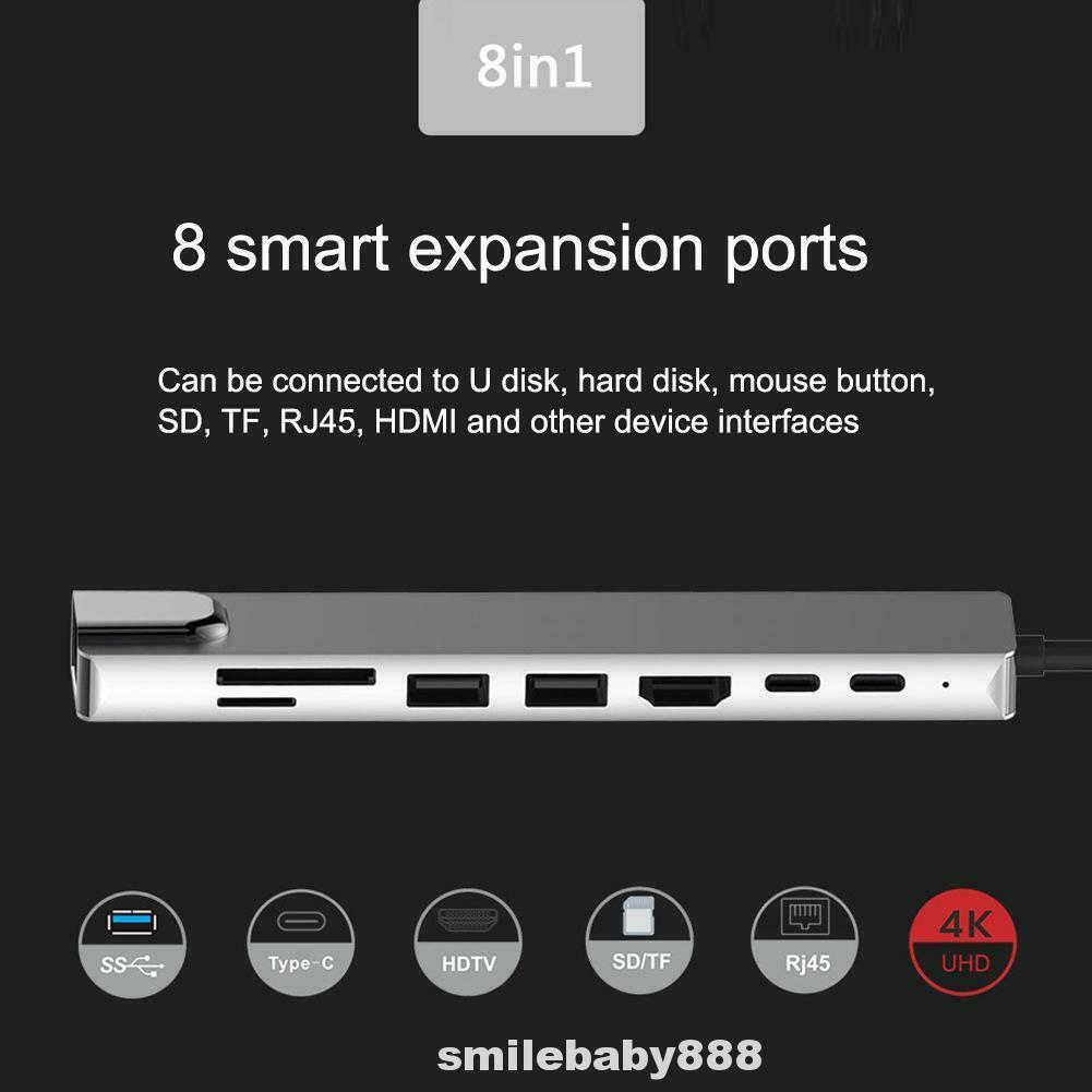 Type-c HUB Aluminum Alloy Multifunctional Travel High Speed For PC 8 In 1 To PD TF Memory Card | BigBuy360 - bigbuy360.vn