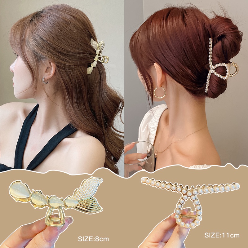 Kẹp tóc kim loại phối ngọc trai nhân tạo thanh lịch