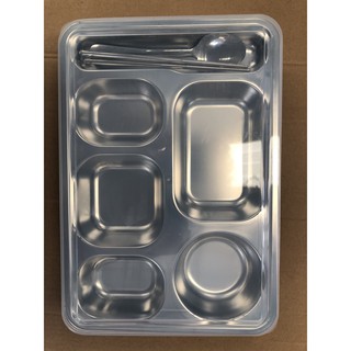 khay chia cơm inox , khay cơm 5 ngăn ,khay cơm văn phòng