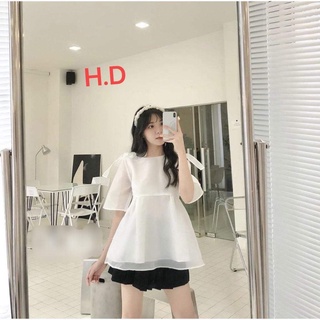 Áo Voan Tơ 2 Lớp Buộc Nơ Vai Siêu Đẹp Dáng Baby Doll