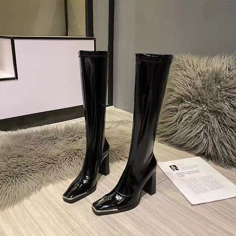 Giày Bốt Cao Gót Bằng Da Bóng Thời Trang Thu Đông Dành Cho Nữ 2021