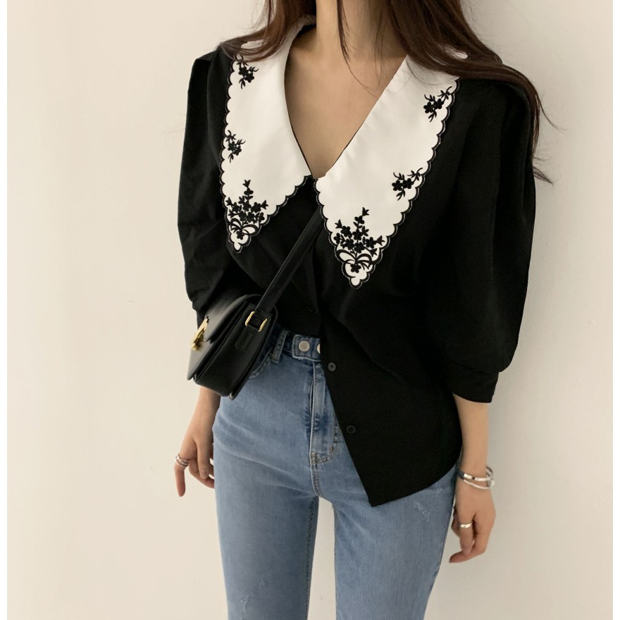 Áo Sơ Mi Nữ Cộc Tay Cách Điệu Phong Cách Retro Hàn Quốc Cao Cấp DMee