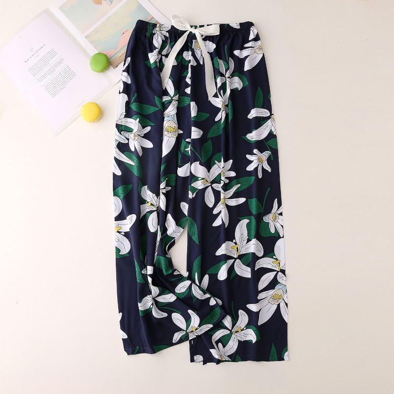 Quần Ngủ Ống Rộng Lưng Cao In Họa Tiết Hoa/Động Vật/Dâu Tây Phối Nơ Xinh Xắn Cho Nữ
