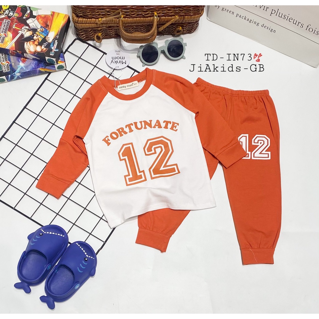 [SALE] Bộ Dài Tay Bé Trai Minky Mom Vải Cotton Bóng Chày In Số 12, Đồ Bộ Cho Bé Mặc Nhà Thu Đông MKMTD2226