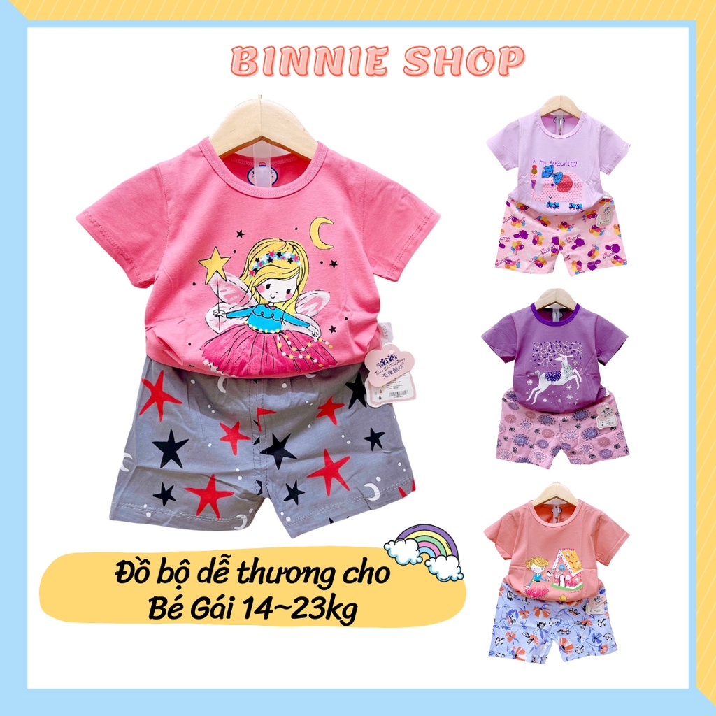 Đồ bộ bé gái 14-23kg (3-6 tuổi) chất thun cotton lạnh Bộ mặc nhà dễ thương cho bé - BINNIE SHOP