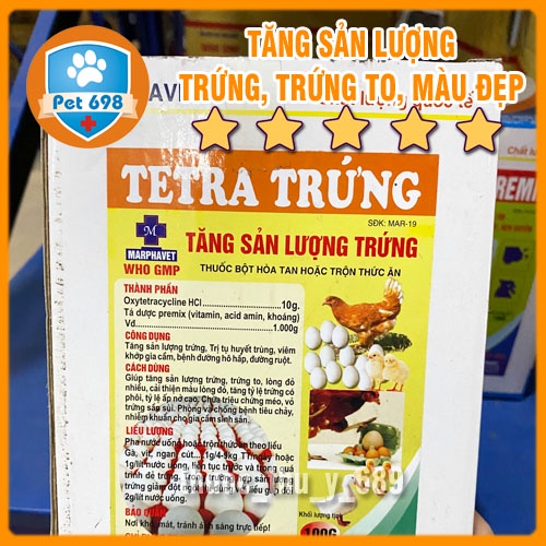 TETRA TRỨNG V 1KG Tăng sản lượng trứng, kéo dài chu kỳ đẻ, trứng to và đều cho vật nuôi, gia cầm, thủy cầm, chim cảnh