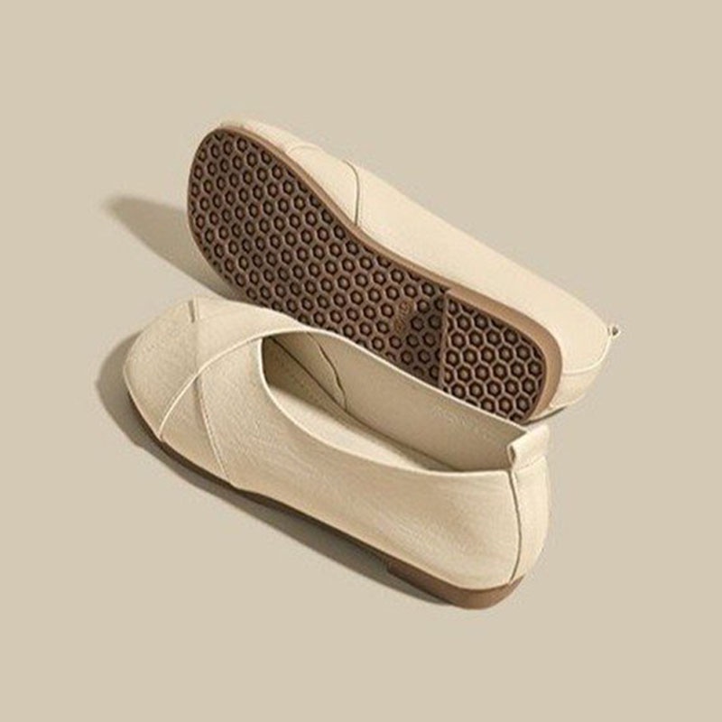 Giày búp bê IELGY bằng da mềm mũi tròn thời trang cho nữ