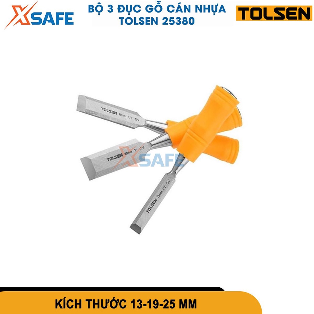 Bộ 3 đục gỗ Tolsen 25380 thép cr-v rắn chắc, 3 kích thước 1, 1/2, 3/4 inch, tay cầm nhựa chắc chắn [CHÍNH HÃNG][XSAFE]