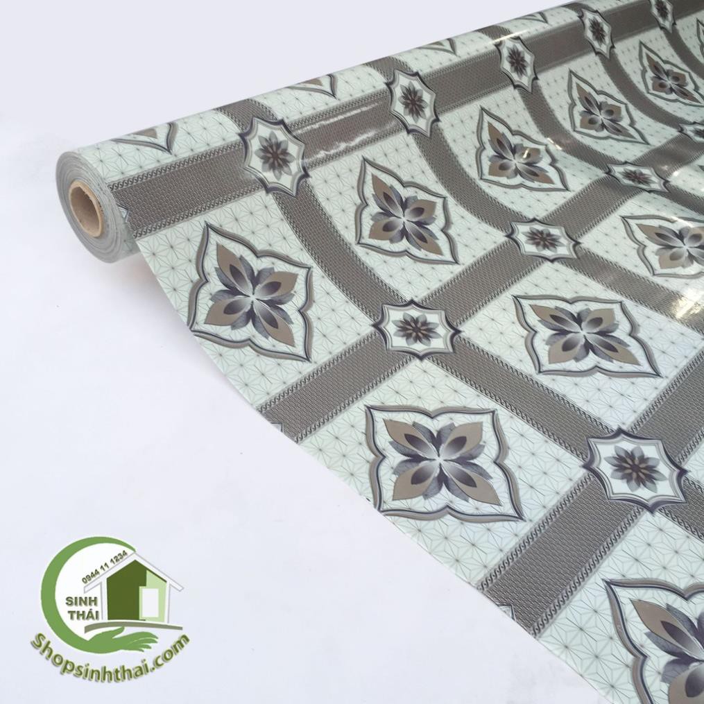 Thảm simili lót trải sàn hoa bốn cánh màu nâu - thảm nhựa pvc - 1m² - khổ 1m