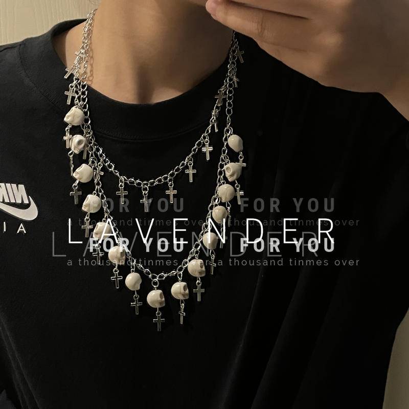 Vòng cổ Hai Lớp Mặt Đầu Lâu Và Thánh Giá Phong Cách Harajuku