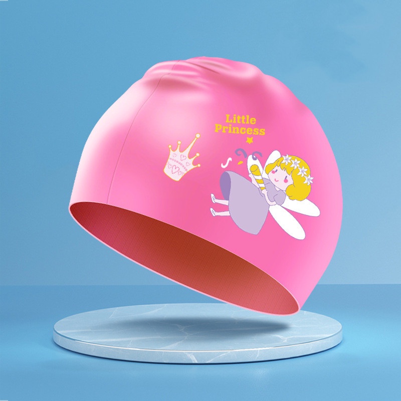 Mũ Bơi Silicon Chống Thấm Nước In Họa Tiết Hoạt Hình Dễ Thương Cho Bé