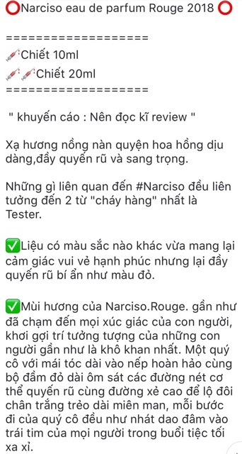 [Mã COS2704 giảm 8% đơn 250K] [Mẫu thử] Nước hoa Nữ Narciso Rouge