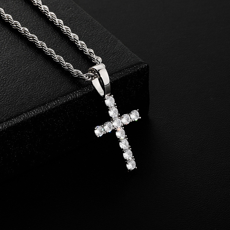 Dây Chuyền Nam Mặt Chữ Thập Đính Đá Punstore Chất Liệu Titan Màu Bạc Đẹp Cao Cấp - Vòng Cổ  Siw Chain