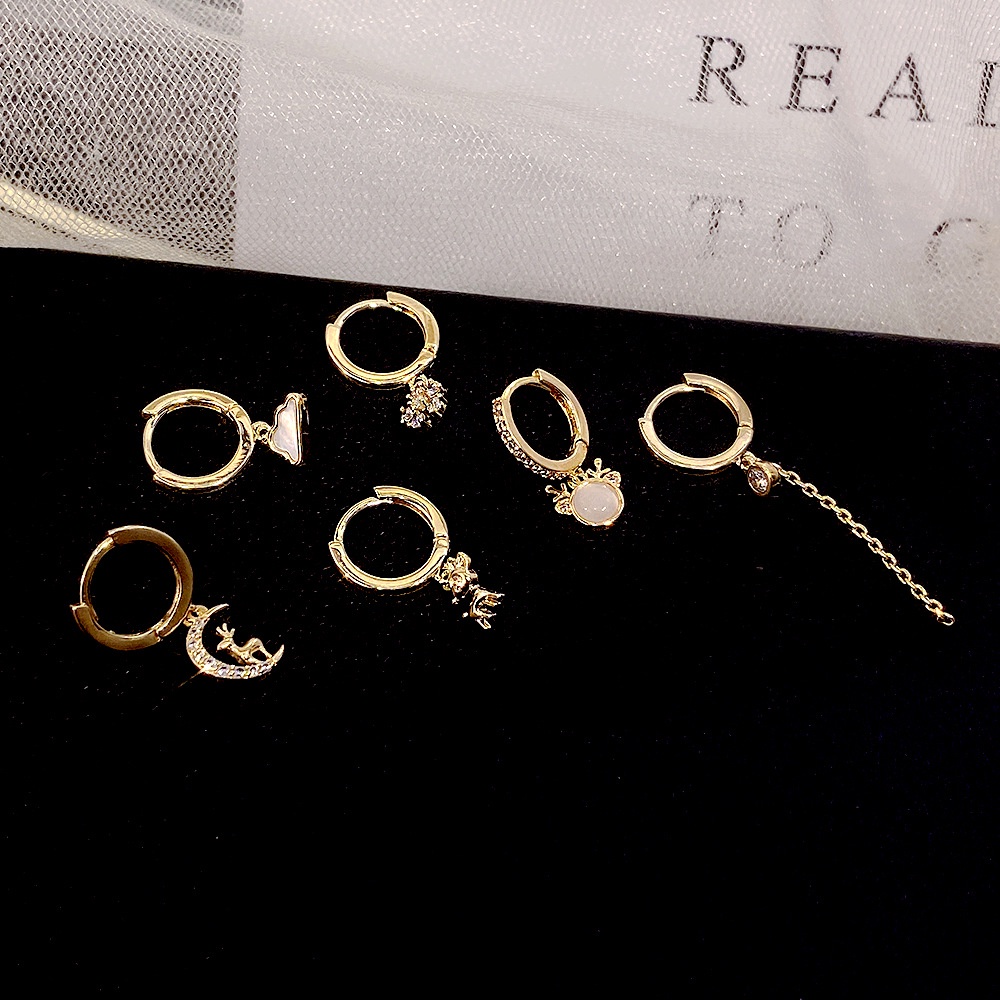 Set 6 Khuyên Tai Tròn Đính Đá Thời Trang Dành Cho Nữ