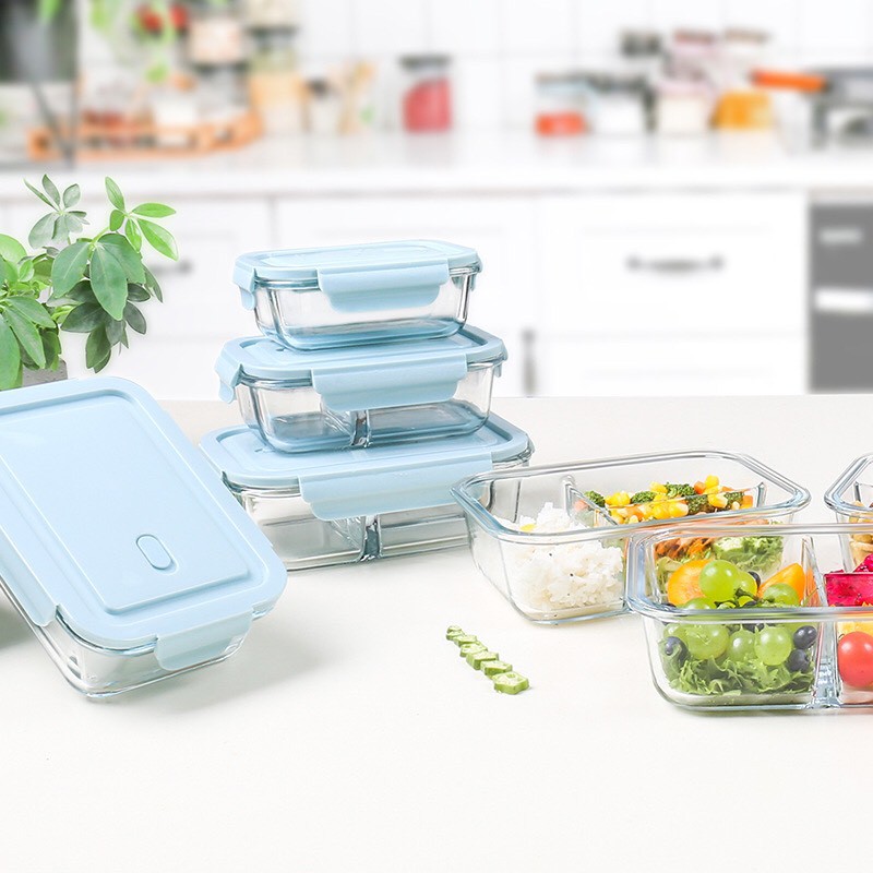 [Tặng túi giữ nhiệt và thìa đũa] Hộp cơm thủy tinh chia ngăn Hộp cơm văn phòng | BigBuy360 - bigbuy360.vn