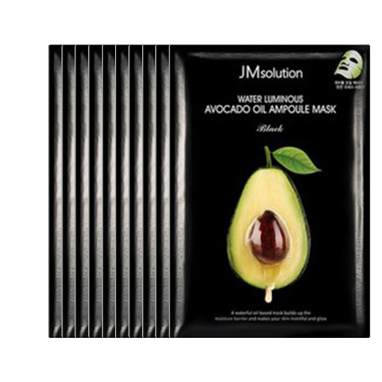 Combo 10 Mặt Nạ Dưỡng Ẩm Làm Sáng Da Từ Tinh Dầu Bơ JMSolution Avocado Oil Ampoule Mask Black 35ml_JMSolution Chính Hãng