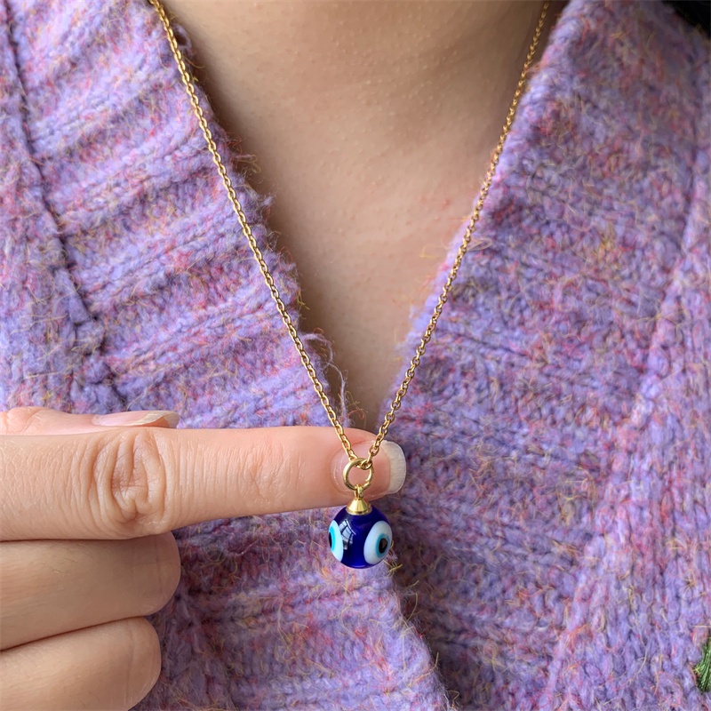 Vòng cổ RINHOO bằng thép không gỉ mặt hình mắt quỷ ba mặt màu xanh dương thời trang cho nam và nữ