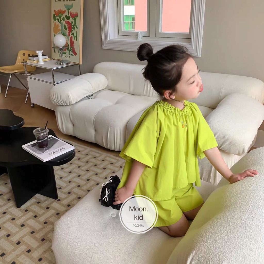 Đồ bộ quần áo cổ tròn cho bé gái sành điệu 8-20kg