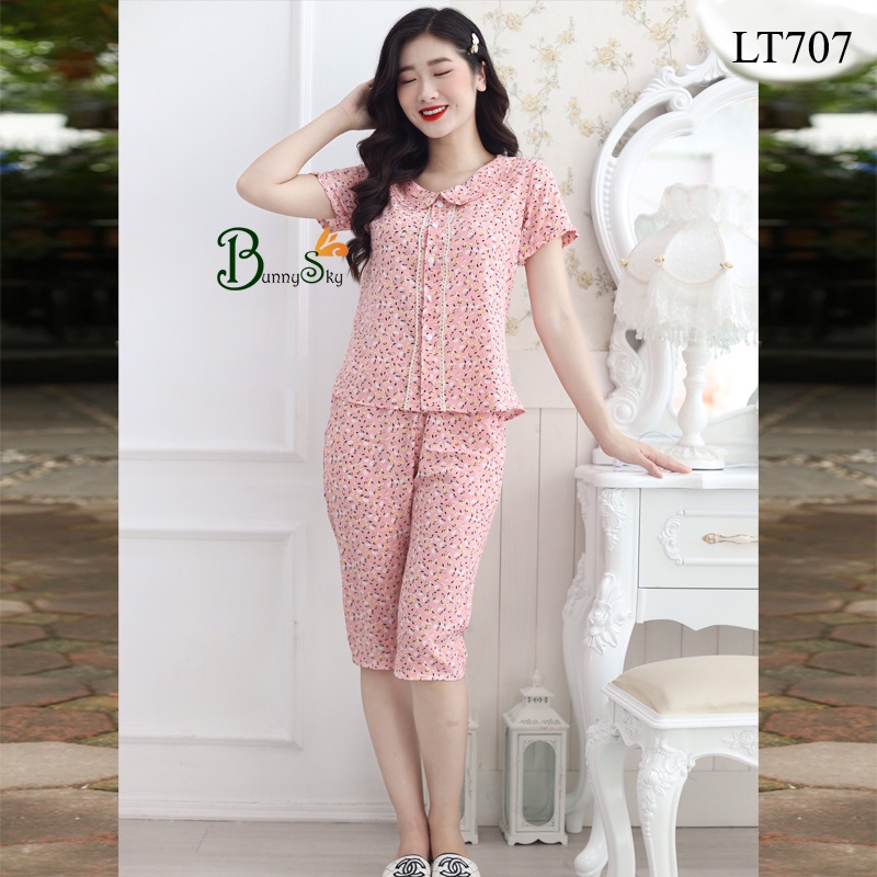 [BunnySky] Đồ bộ bộ nữ, bộ quần áo nữ mặc nhà, đồ bộ nữ mặc nhà mẫu lửng cổ sen đẹp