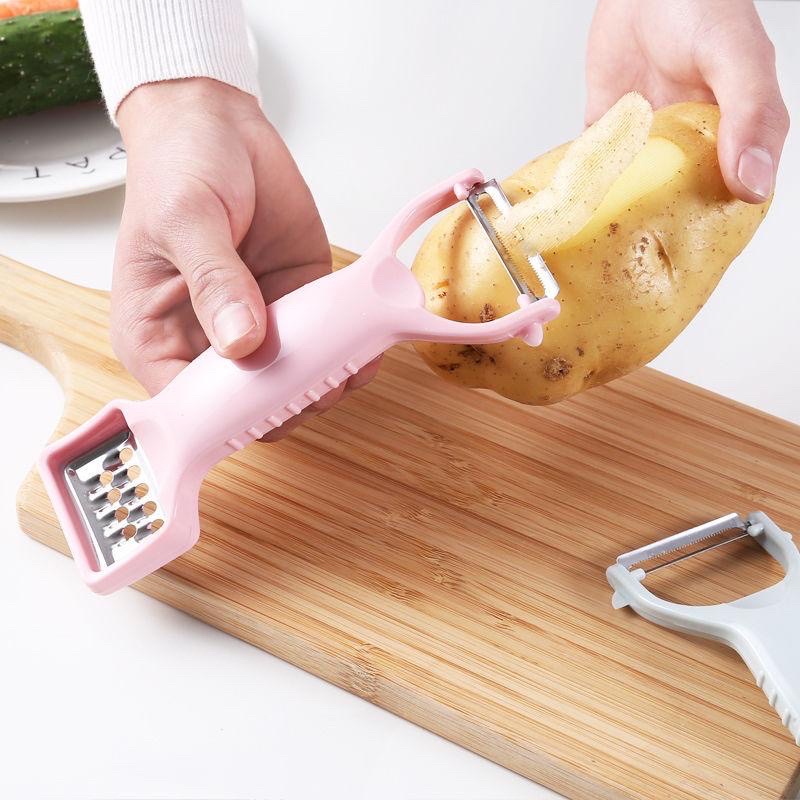 Nạo Gọt Củ Quả 2 Đầu Đa Năng 18cm - Cán Nhựa Lúa Mạch - Dao Bào Sợi, Gọt Vỏ Cao Cấp