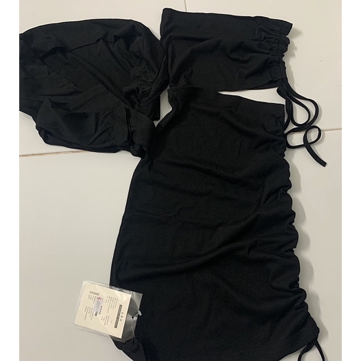 Set váy dây rút+áo khoác croptop Ulzzang